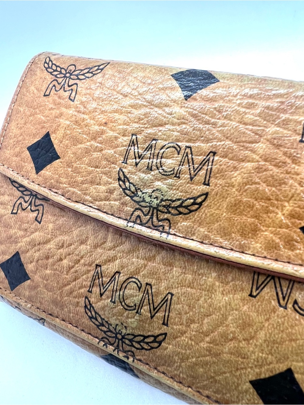 Vintage MCM Visetos Trifold Wallet Cognac Leather Made in Germany - Picture 13 of 15